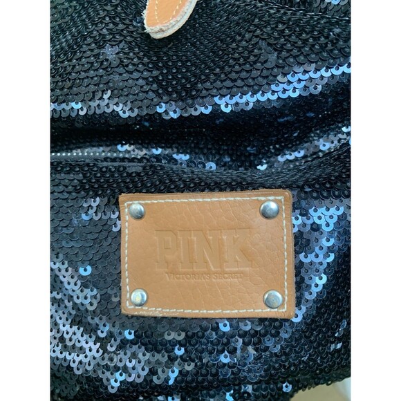 Victoria Secret PINK Blue  Sequin Drawstring Backpack Black Glitter Glam main image 8